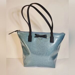 Kate Spade Mavis Street Light Blue Glitter PVC Leather Mini Tote.